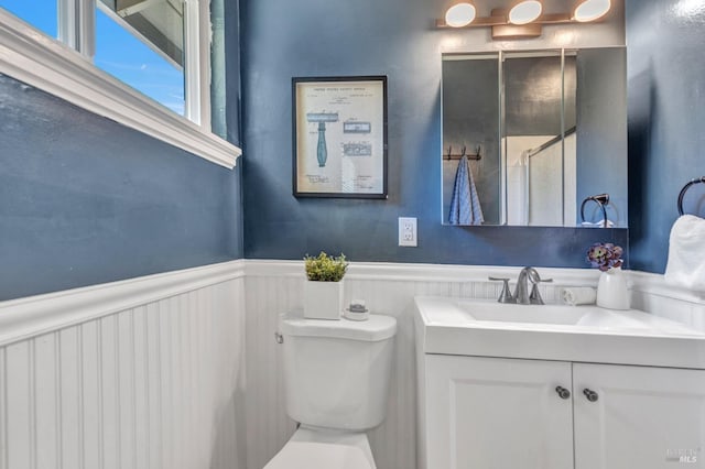 168 Bergwall Way, Vallejo, CA 94591 - bathroom with a wainscoted wall, vanity, and a shower with shower door