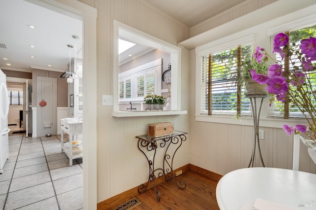 2110 3rd St, Napa, CA 94559 - bathroom featuring healthy amount of natural light, crown molding, baseboards, tile patterned flooring, and recessed lighting