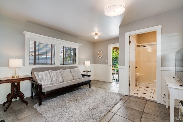 2110 3rd St, Napa, CA 94559 - tiled living room with a wainscoted wall and a decorative wall