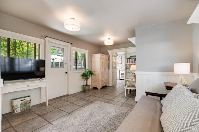 2110 3rd St, Napa, CA 94559 - tiled living area with a wainscoted wall and ornamental molding