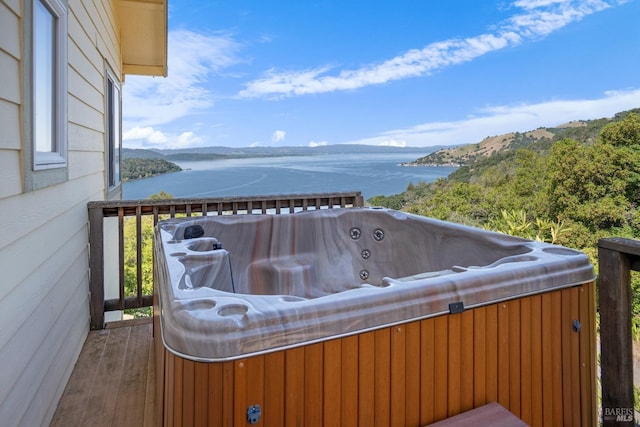 9260 Leila Dr, Glenhaven, CA 95443 - wooden deck with a hot tub and a water view