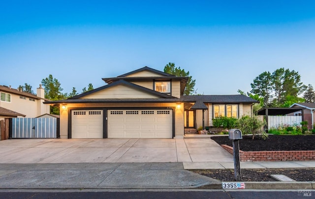 3355 Covey Ct, Napa, CA 94558 - view of front facade with driveway, an attached garage, a gate, and fence
