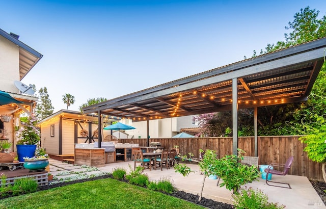 3355 Covey Ct, Napa, CA 94558 - view of patio featuring fence, exterior kitchen, and a pergola