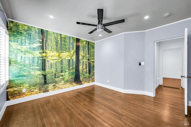 1444 Ohio St, Vallejo, CA 94590 - spare room featuring ceiling fan, a smoke detector, wood finished floors, baseboards, and crown molding