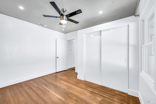 1444 Ohio St, Vallejo, CA 94590 - unfurnished bedroom featuring wood finished floors, recessed lighting, baseboards, a closet, and ceiling fan