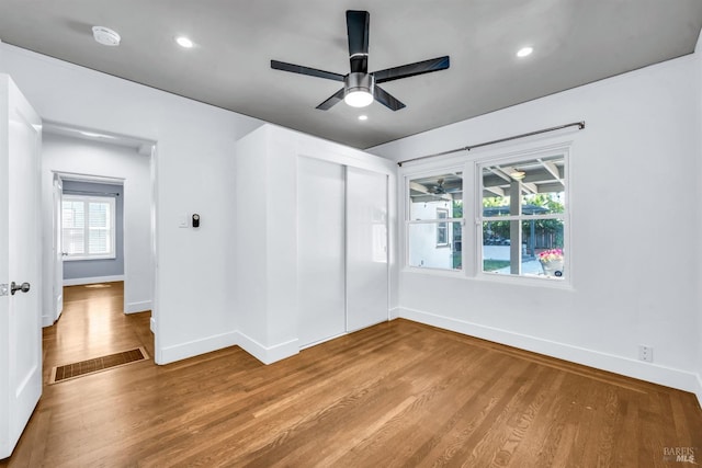 1444 Ohio St, Vallejo, CA 94590 - empty room featuring ceiling fan, baseboards, light wood-type flooring, recessed lighting, and a smoke detector