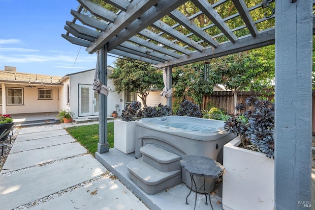 1444 Ohio St, Vallejo, CA 94590 - view of patio / terrace featuring a hot tub, fence, and a pergola