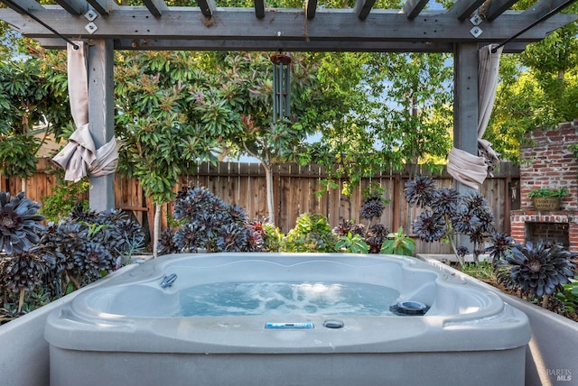 1444 Ohio St, Vallejo, CA 94590 - view of patio with a hot tub, fence, and a pergola