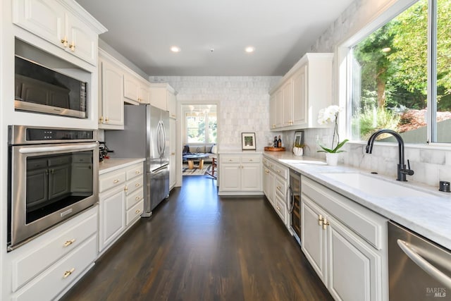 2 Spring Hill Cir, Sausalito, CA 94965 - kitchen featuring appliances with stainless steel finishes, white cabinetry, a sink, and recessed lighting