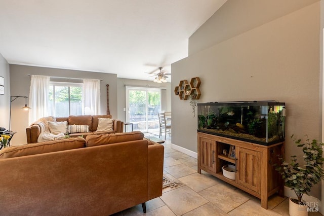 829 Winton Dr, Petaluma, CA 94954 - living area with ceiling fan, light tile patterned floors, and baseboards