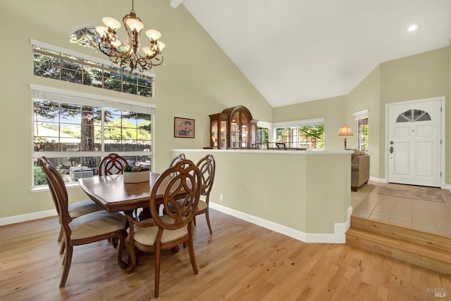 113 Pau Ct, Fairfield, CA 94534 - dining room featuring high vaulted ceiling, a chandelier, light wood-style flooring, baseboards, and recessed lighting