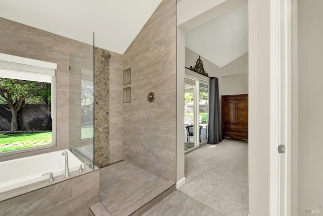113 Pau Ct, Fairfield, CA 94534 - bathroom with lofted ceiling, a garden tub, and a walk in shower