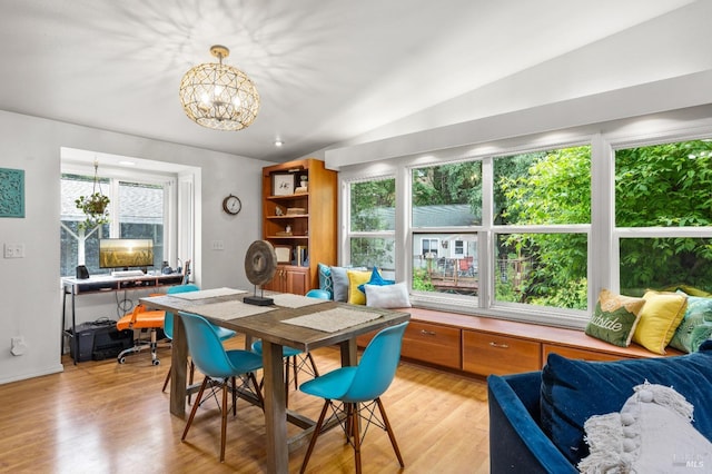 16635 Center Way, Guerneville, CA 95446 - dining room featuring a chandelier, plenty of natural light, light wood-style flooring, and an office area