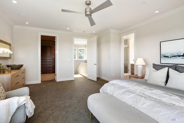 12 Nunes Dr, Novato, CA 94945 - bedroom with baseboards, ornamental molding, carpet floors, ensuite bath, and recessed lighting