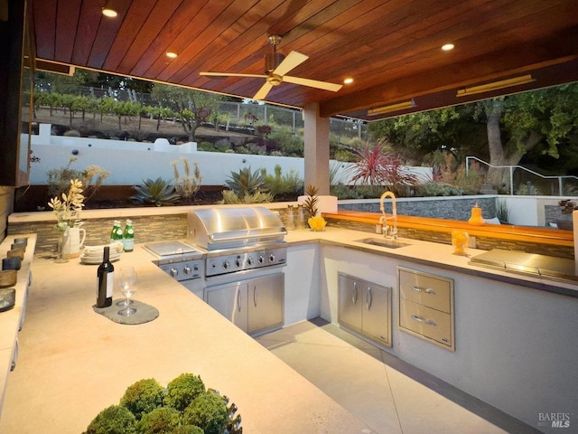 12 Nunes Dr, Novato, CA 94945 - view of patio with a sink, a grill, fence, an outdoor kitchen, and ceiling fan