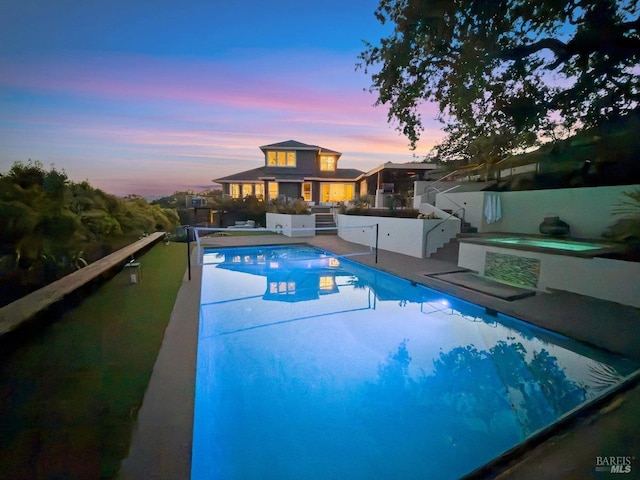 12 Nunes Dr, Novato, CA 94945 - view of pool with a jacuzzi, a patio area, fence, and stairs