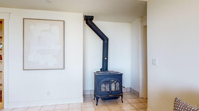 detailed view of a wood stove and baseboards