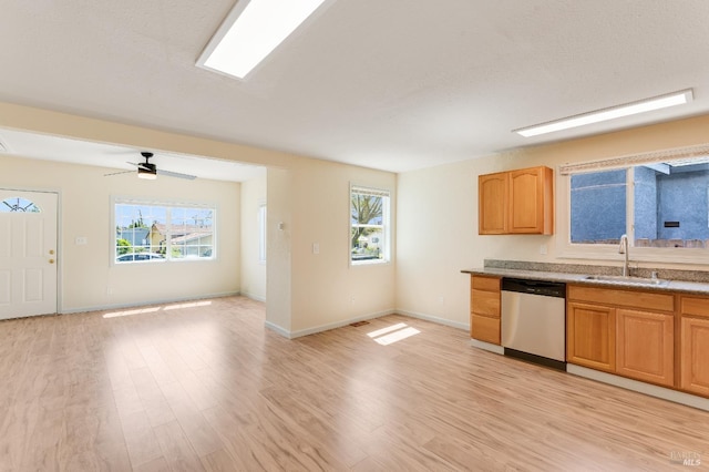 213 Sperry Ave, Vallejo, CA 94590 - kitchen with dishwasher, a sink, light wood-style floors, open floor plan, and baseboards