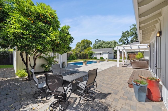 249 Los Palos St, Sonoma, CA 95476 - view of patio / terrace featuring an outdoor structure, a pergola, fence, and an outdoor fire pit