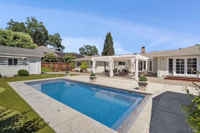 249 Los Palos St, Sonoma, CA 95476 - view of swimming pool featuring a pergola, a patio area, french doors, and fence