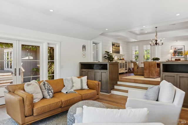 2170 Vineyard Rd, Novato, CA 94947 - living area featuring light wood finished floors, a chandelier, recessed lighting, and french doors