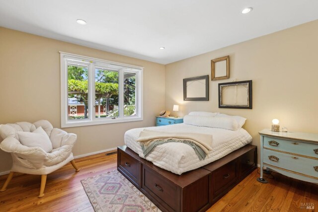 2170 Vineyard Rd, Novato, CA 94947 - bedroom with baseboards, light wood-style flooring, and recessed lighting