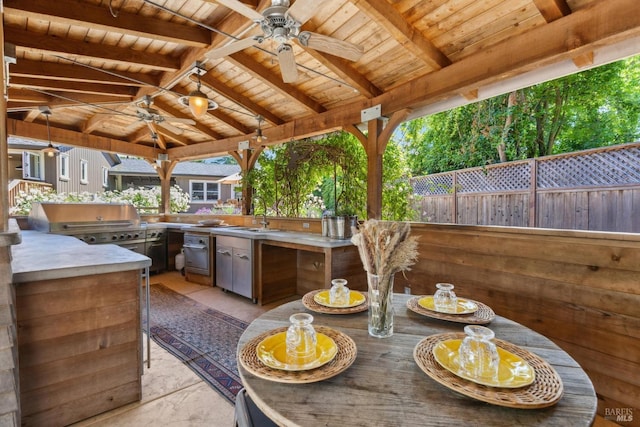 2170 Vineyard Rd, Novato, CA 94947 - view of patio / terrace with a ceiling fan, area for grilling, exterior kitchen, a gazebo, and fence