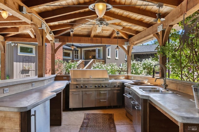 2170 Vineyard Rd, Novato, CA 94947 - view of patio / terrace featuring a sink, an outdoor kitchen, a ceiling fan, area for grilling, and a gazebo
