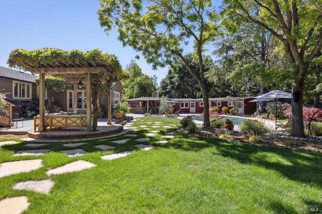 2170 Vineyard Rd, Novato, CA 94947 - view of green lawn featuring a pergola, a patio, and an outdoor pool