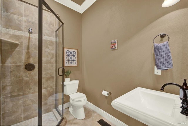 3287 Congressional Ct, Fairfield, CA 94534 - bathroom featuring a sink, a shower stall, toilet, tile patterned floors, and baseboards