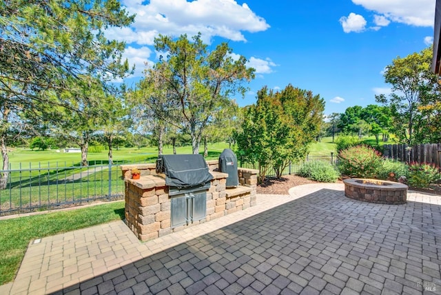 3287 Congressional Ct, Fairfield, CA 94534 - view of patio featuring area for grilling, a fire pit, and golf course view