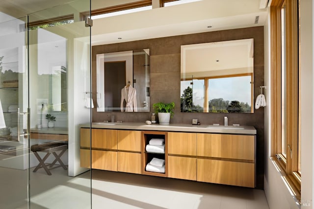2 Upper Alcatraz Pl, Mill Valley, CA 94941 - full bathroom with double vanity and a shower with shower door