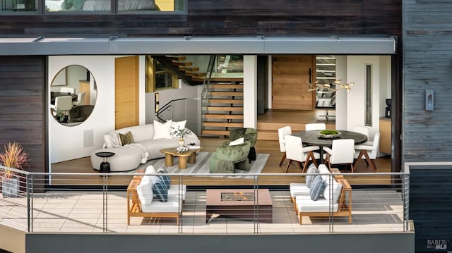 2 Upper Alcatraz Pl, Mill Valley, CA 94941 - view of outdoor structure featuring an outdoor living space and stairway