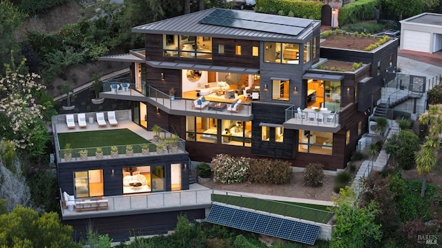 2 Upper Alcatraz Pl, Mill Valley, CA 94941 - back of property with a balcony, stairs, a standing seam roof, and metal roof