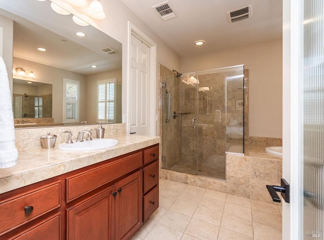 4152 Casper Way, Napa, CA 94558 - full bathroom featuring tile patterned floors, a shower stall, recessed lighting, and vanity