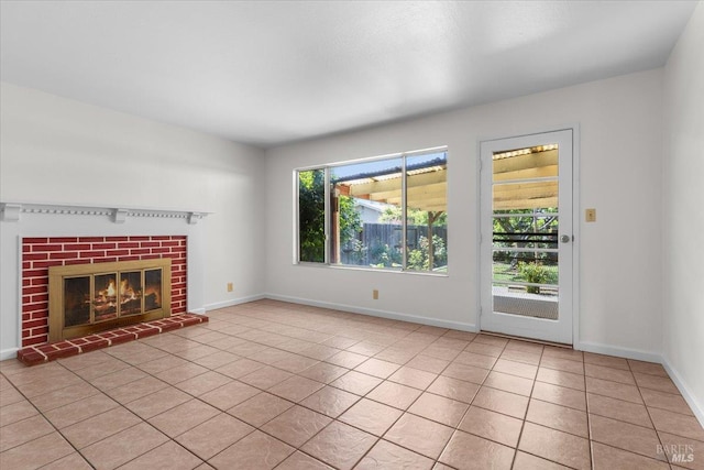 241 Camellia St, Fairfield, CA 94533 - unfurnished living room with tile patterned floors, a brick fireplace, and baseboards