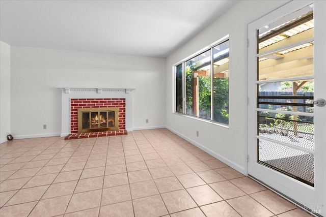 241 Camellia St, Fairfield, CA 94533 - unfurnished living room featuring baseboards and a brick fireplace