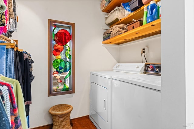 1019 Westside Rd, Healdsburg, CA 95448 - washroom featuring washing machine and dryer and wood finished floors