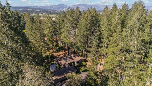 1019 Westside Rd, Healdsburg, CA 95448 - view from above of property with a heavily wooded area and a mountain backdrop