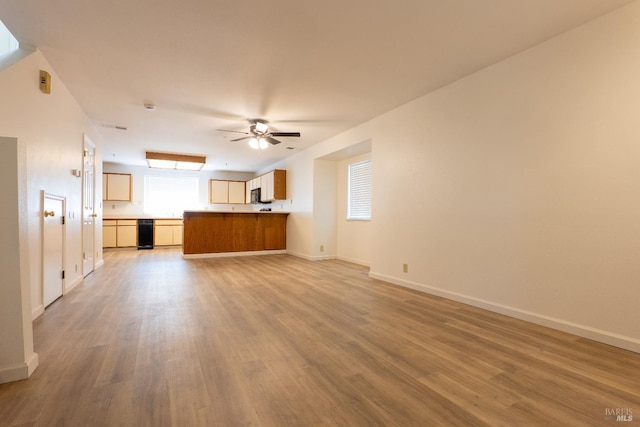 1132 Pear Tree Ln, Napa, CA 94558 - unfurnished living room with light wood-type flooring, ceiling fan, and baseboards