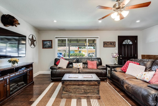 1805 Central Ave, Napa, CA 94558 - living area featuring dark wood-type flooring, a ceiling fan, recessed lighting, and baseboards