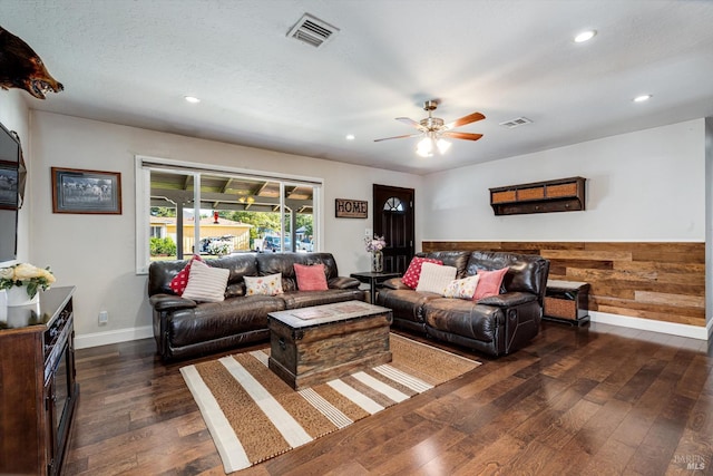 1805 Central Ave, Napa, CA 94558 - living room with dark wood finished floors, recessed lighting, a ceiling fan, and baseboards