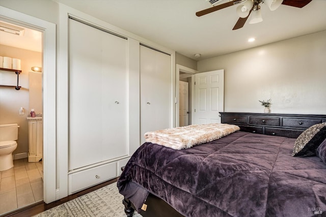 1805 Central Ave, Napa, CA 94558 - bedroom featuring ensuite bath, a closet, wood finished floors, and recessed lighting
