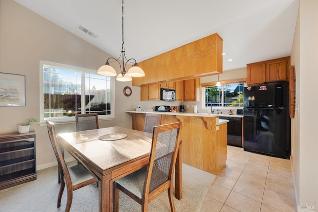 226 Usher Dr, Windsor, CA 95492 - dining room with a chandelier, lofted ceiling, light tile patterned floors, wine cooler, and baseboards