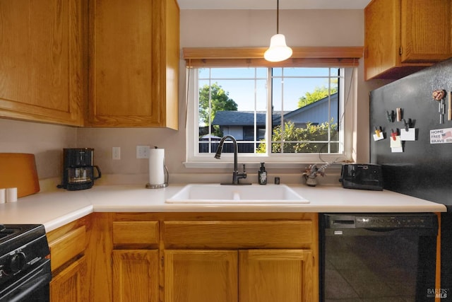 226 Usher Dr, Windsor, CA 95492 - kitchen with black appliances, a sink, light countertops, and brown cabinetry