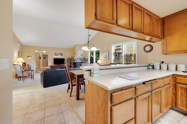 226 Usher Dr, Windsor, CA 95492 - kitchen featuring light colored carpet, light countertops, light tile patterned floors, a peninsula, and open floor plan