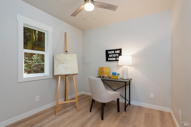 711 Furlong Rd, Sebastopol, CA 95472 - home office with wood finished floors, baseboards, and a ceiling fan