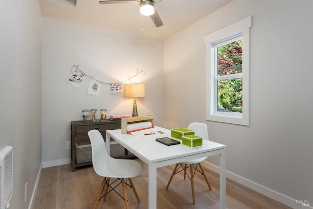 711 Furlong Rd, Sebastopol, CA 95472 - home office featuring baseboards, wood finished floors, and a ceiling fan