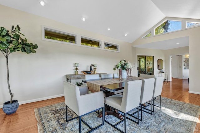 4444 Redwood Rd, Napa, CA 94558 - dining space with wood finished floors, baseboards, high vaulted ceiling, and recessed lighting
