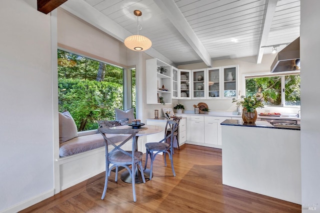 4444 Redwood Rd, Napa, CA 94558 - dining space featuring plenty of natural light, wood finished floors, and beamed ceiling